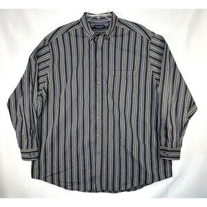 Roundtree Yorke Men's Shirt 3XLT Long Sleeve Black Stripe 100% Cotton